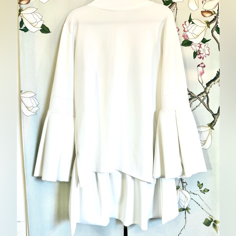 Dramatic Minimalist White Ruffle Sleeve Mini Dress or Tunic